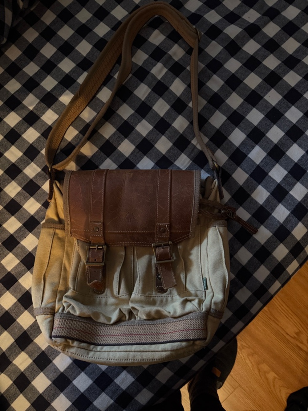 Canvas and Leather purse/Messenger style Bag in Beige and Brown
